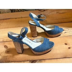 Anne Klein Denim Peep Toe Cork Heels - Women's Size 9M